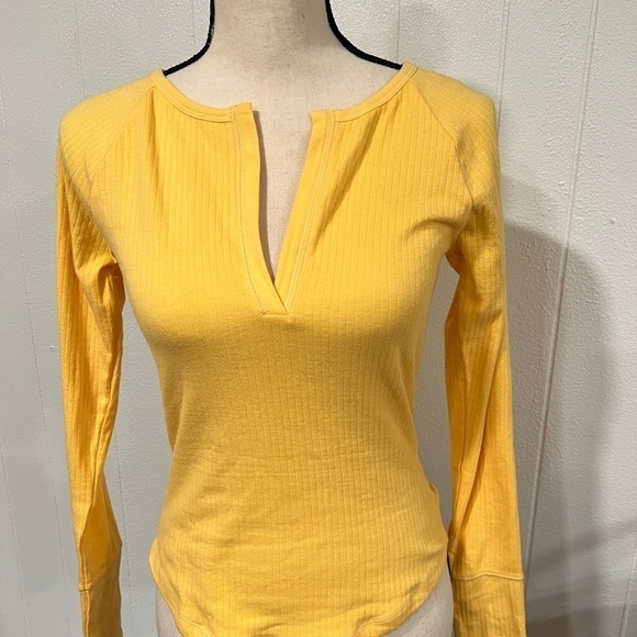 Intimately Free People Yellow Ribbed V-Neck Top - Picture 1 of 6
